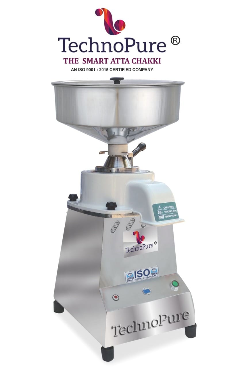 TechnoPure Automatic Domestic Flour Mill Machine for Home, Gharghanti Smart Atta Chakki 1.50 HP Single Phase Motor with Copper Wire, 8-18 Kg/Hour